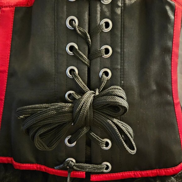 MEDIUM BLACK/RED zipper corset 26" tight lacing - Picture 3 of 15
